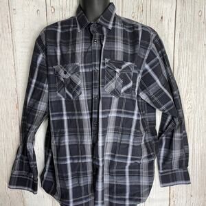 MB STUDIO Mens Shirt XL Blue Plaid Button Up Long Sleeve Collared Casual Preppy